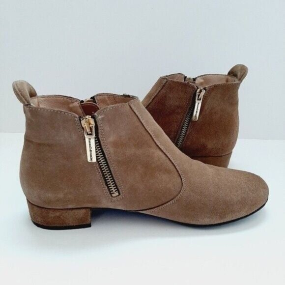 RUSSELL & BROMLEY Suede Ankle Boots Low Heel Side Zippers Beige Sz 7.5 - Picture 8 of 11